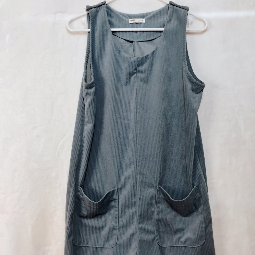 Little Lies Womens Small Blue Gray Ribbed Sleeveless Jumpsuit Wide Leg Pocket P